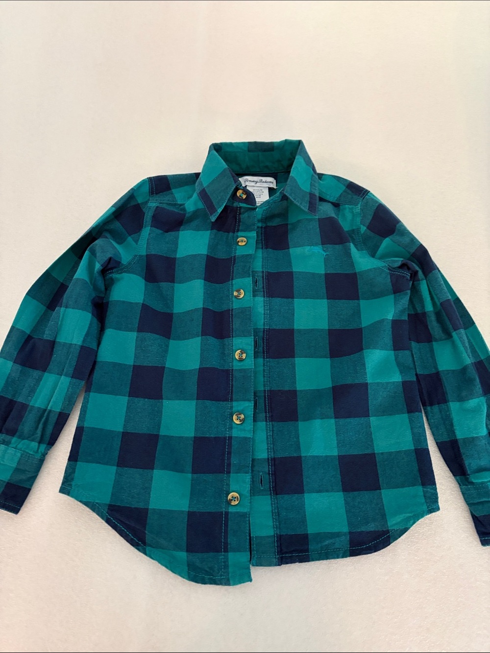 Tommy Bahama Boys Teal and Navy Plaid Button-Down Shirt
